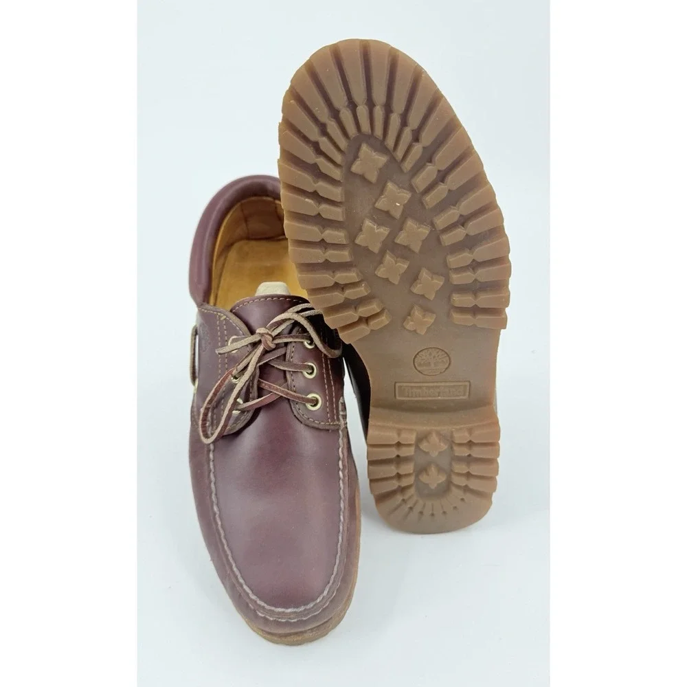 Timberland Heritage 3-Eye Classic Boat Shoes Mens Size 9.5  Burgundy Leather Vtg